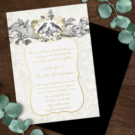 Invitación Con Relieve Metalizado Elegante Boda en el Bosque Dorado Negro y Gris