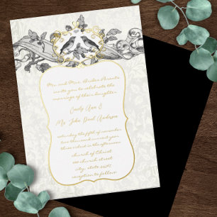Invitación Con Relieve Metalizado Elegante Boda en el Bosque Gris y Dorado Negro