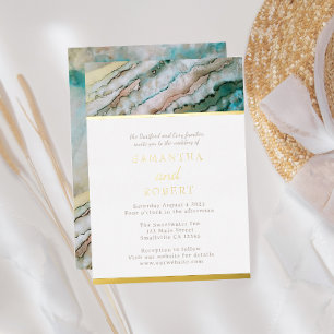 Invitación Con Relieve Metalizado Elegante boda en la playa con madera flotante turq