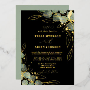 Invitación Con Relieve Metalizado Elegante Boda Eucalyptus Invitación al Relieve met