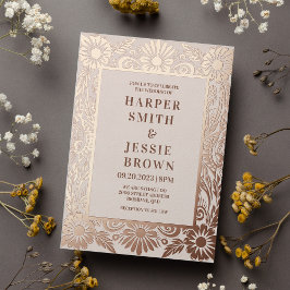 Invitación Con Relieve Metalizado Elegante Boda floral