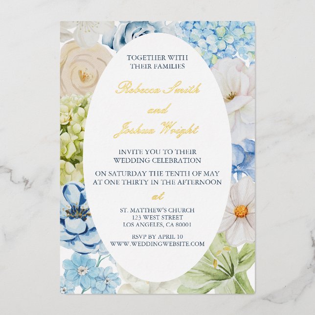 Invitación Con Relieve Metalizado Elegante Boda floral (Anverso)