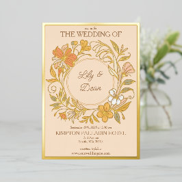 Invitación Con Relieve Metalizado Elegante Boda floral Art Nouveau