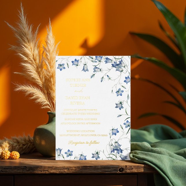 Invitación Con Relieve Metalizado Elegante Boda Floral Azul Bellflower (Subido por el creador)