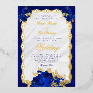Invitación Con Relieve Metalizado Elegante Boda floral azul de la marina