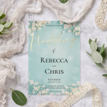 Elegante Boda Floral Blue Bokeh Gold