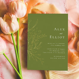 Invitación Con Relieve Metalizado Elegante Boda Floral Bouquet Green