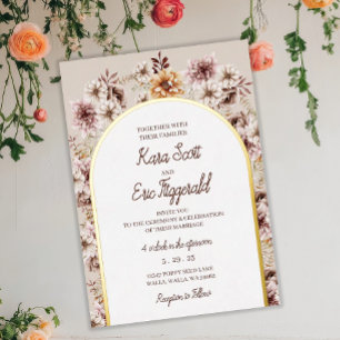 Invitación Con Relieve Metalizado Elegante Boda floral de acuarela bohemia