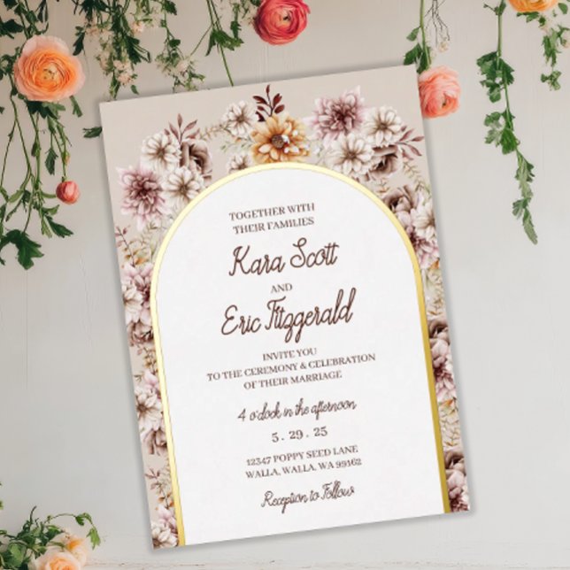 Invitación Con Relieve Metalizado Elegante Boda floral de acuarela bohemia (Subido por el creador)