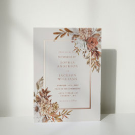Invitación Con Relieve Metalizado Elegante Boda floral de acuarela de otoño