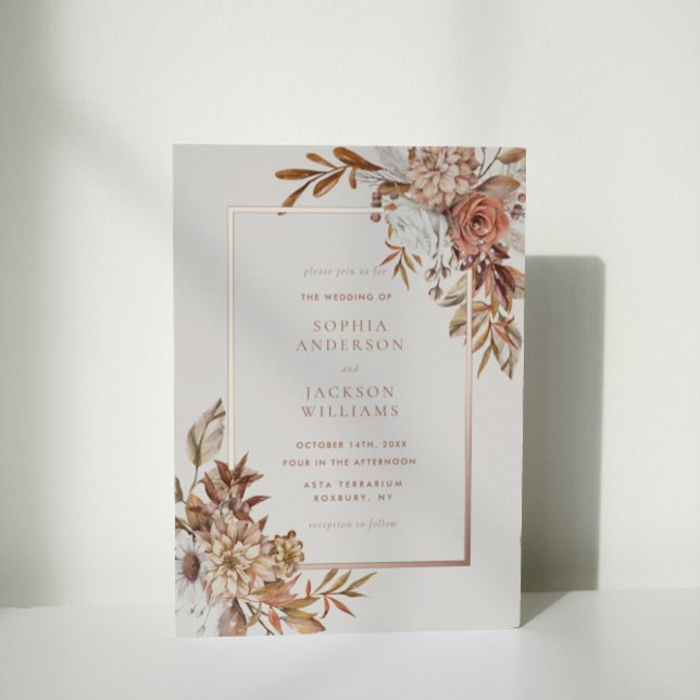 Invitación Con Relieve Metalizado Elegante Boda floral de acuarela de otoño (Subido por el creador)