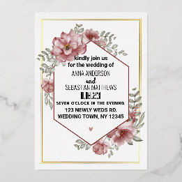 Invitación Con Relieve Metalizado Elegante Boda floral de acuarela neutra
