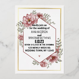 Invitación Con Relieve Metalizado Elegante Boda floral de acuarela neutra