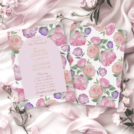 Invitación Con Relieve Metalizado Elegante boda floral de acuarela rosa