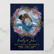 Elegante Boda floral de invierno azul y oro de la 