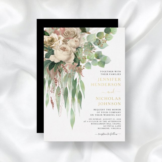 Invitación Con Relieve Metalizado Elegante Boda Floral De Oro Blanco Y Negro (Subido por el creador)