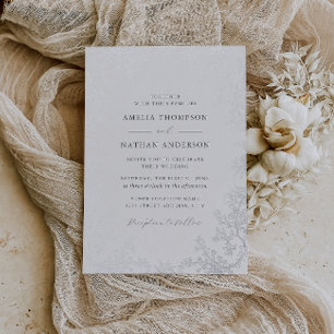 Invitación Con Relieve Metalizado Elegante Boda Floral de Plata Vintage 