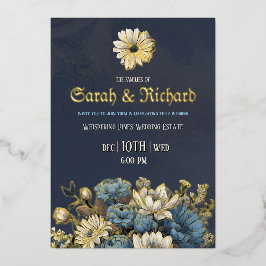 Invitación Con Relieve Metalizado Elegante Boda floral de Relieve metalizado dorado 