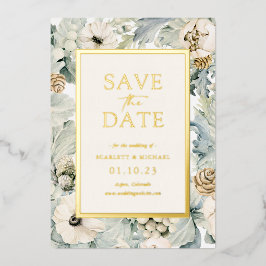 Invitación Con Relieve Metalizado Elegante Boda Floral Dorada
