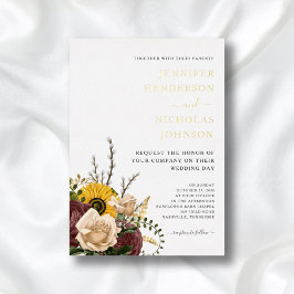 Invitación Con Relieve Metalizado Elegante Boda floral Gold