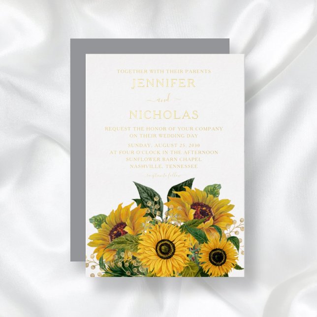 Invitación Con Relieve Metalizado Elegante Boda floral Gold (Subido por el creador)