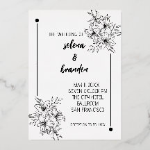 Elegante Boda floral Invitación al Relieve metaliz