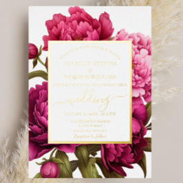 Invitación Con Relieve Metalizado Elegante Boda floral magenta peony