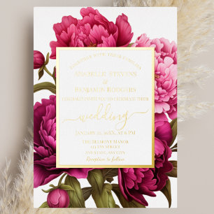 Invitación Con Relieve Metalizado Elegante Boda floral magenta peony