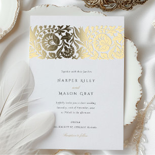 Invitación Con Relieve Metalizado Elegante Boda Floral Marfil Beige