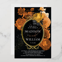 Elegante Boda Floral Negra y Naranja