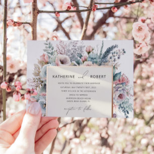 Invitación Con Relieve Metalizado Elegante Boda Floral Pastel Garden