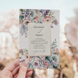 Invitación Con Relieve Metalizado Elegante Boda Floral Pastel Garden