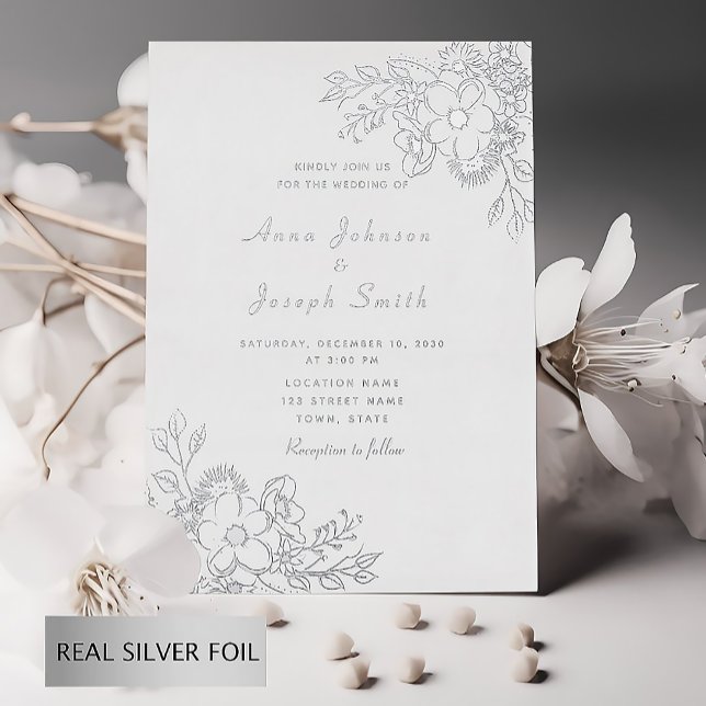 Invitación Con Relieve Metalizado Elegante Boda floral plateado (Subido por el creador)