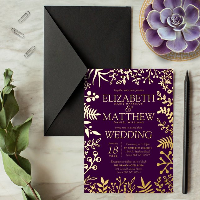 Invitación Con Relieve Metalizado Elegante Boda floral Real (Subido por el creador)