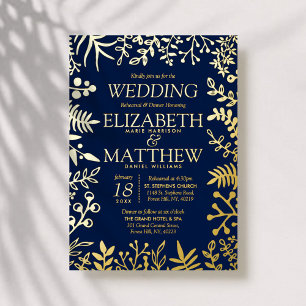 Invitación Con Relieve Metalizado Elegante Boda floral Rhearsal Dinner Real