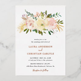 Invitación Con Relieve Metalizado Elegante Boda floral rosa Rubor Rosa Gold