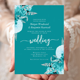 Invitación Con Relieve Metalizado Elegante Boda Floral Turquesa Plata