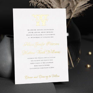 Invitación Con Relieve Metalizado Elegante boda formal de monograma de Relieve metal