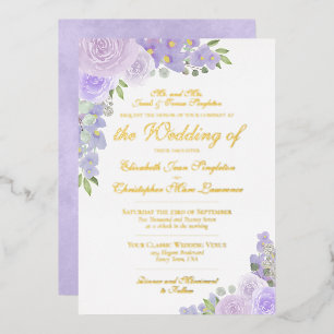 Invitación Con Relieve Metalizado Elegante boda formal floral lavanda púrpura