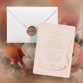 Invitación Con Relieve Metalizado Elegante Boda Formal Gold Rubor Vintage Scrolls