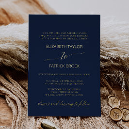 Invitación Con Relieve Metalizado Elegante boda formal navy con caligrafía en lámina