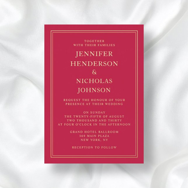 Invitación Con Relieve Metalizado Elegante Boda formal rosa dorado (Front / Elegant Formal Pink Wedding Gold Foil Invitation)