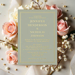 Invitación Con Relieve Metalizado Elegante Boda formal Sage Green Gold