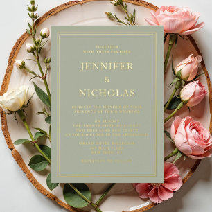 Invitación Con Relieve Metalizado Elegante Boda Formal Verde Salvia 