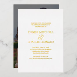 Invitación Con Relieve Metalizado Elegante Boda fotográfico blanco caligrafía Minima