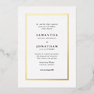 Invitación Con Relieve Metalizado Elegante Boda Frontera de Oro Tradicional