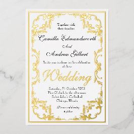 Invitación Con Relieve Metalizado Elegante Boda Frontera Ornate Regencia Dorada