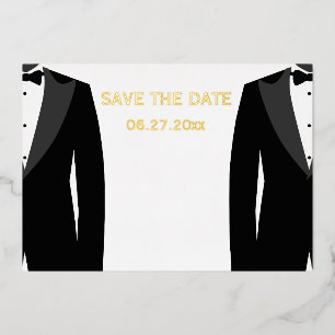 Invitación Con Relieve Metalizado Elegante boda gay ahorrar la fecha de oro real de 