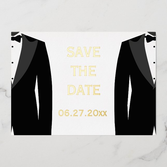 Invitación Con Relieve Metalizado Elegante Boda Gay Relieve metalizado dorado Real S (Anverso)