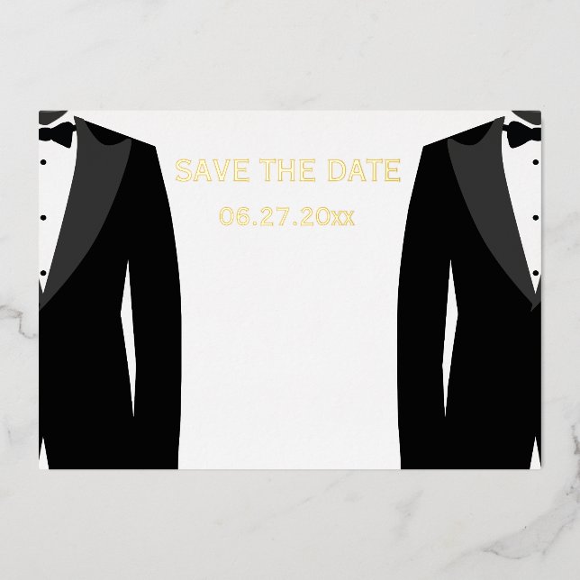 Invitación Con Relieve Metalizado Elegante boda gay Save The Date con auténtico foil (Anverso)